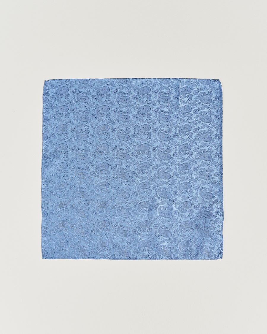 Amanda Christensen Tonal Paisley Silk Pocket Square Sky Blue – Blå