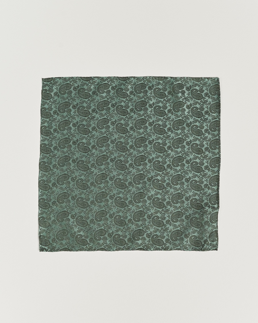 Amanda Christensen Tonal Paisley Silk Pocket Square Olive – Grön