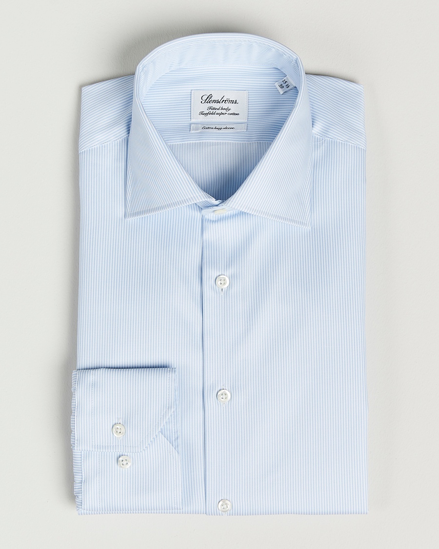 Herr | | Stenströms | Fitted Body X-Long Sleeve Shirt White/Blue