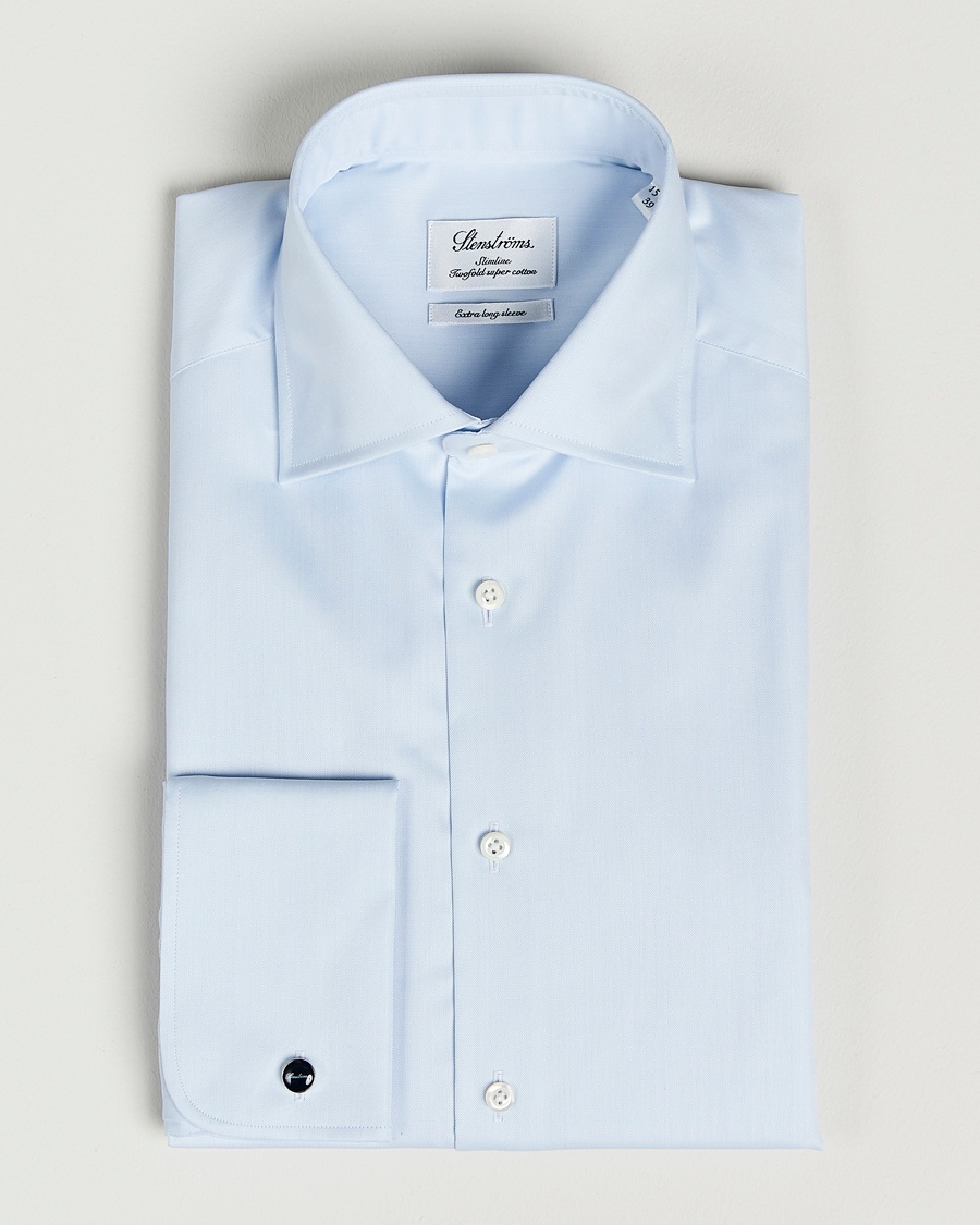Herr | | Stenströms | Slimline X-Long Sleeve Double Cuff Shirt Light Blue