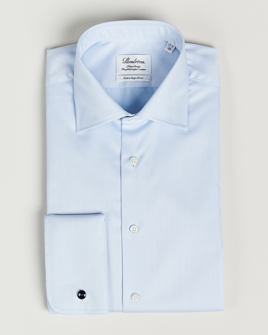 Herr | | Stenströms | Fitted Body X-Long Sleeve Double Cuff Shirt Light Blue