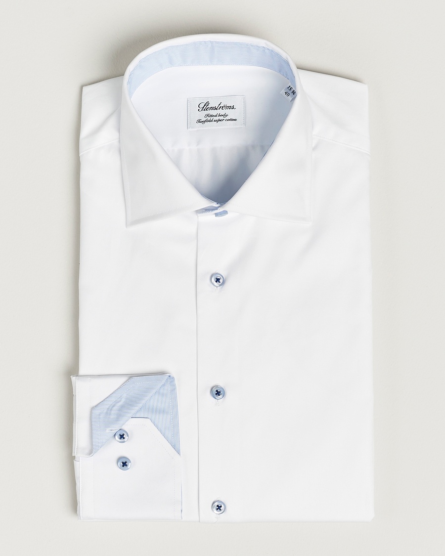 Herr | | Stenströms | Fitted Body Contrast Cut Away Shirt White