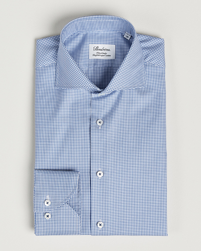 Herr | Business & Beyond | Stenströms | Fitted Body Small Check Cut Away Shirt Blue