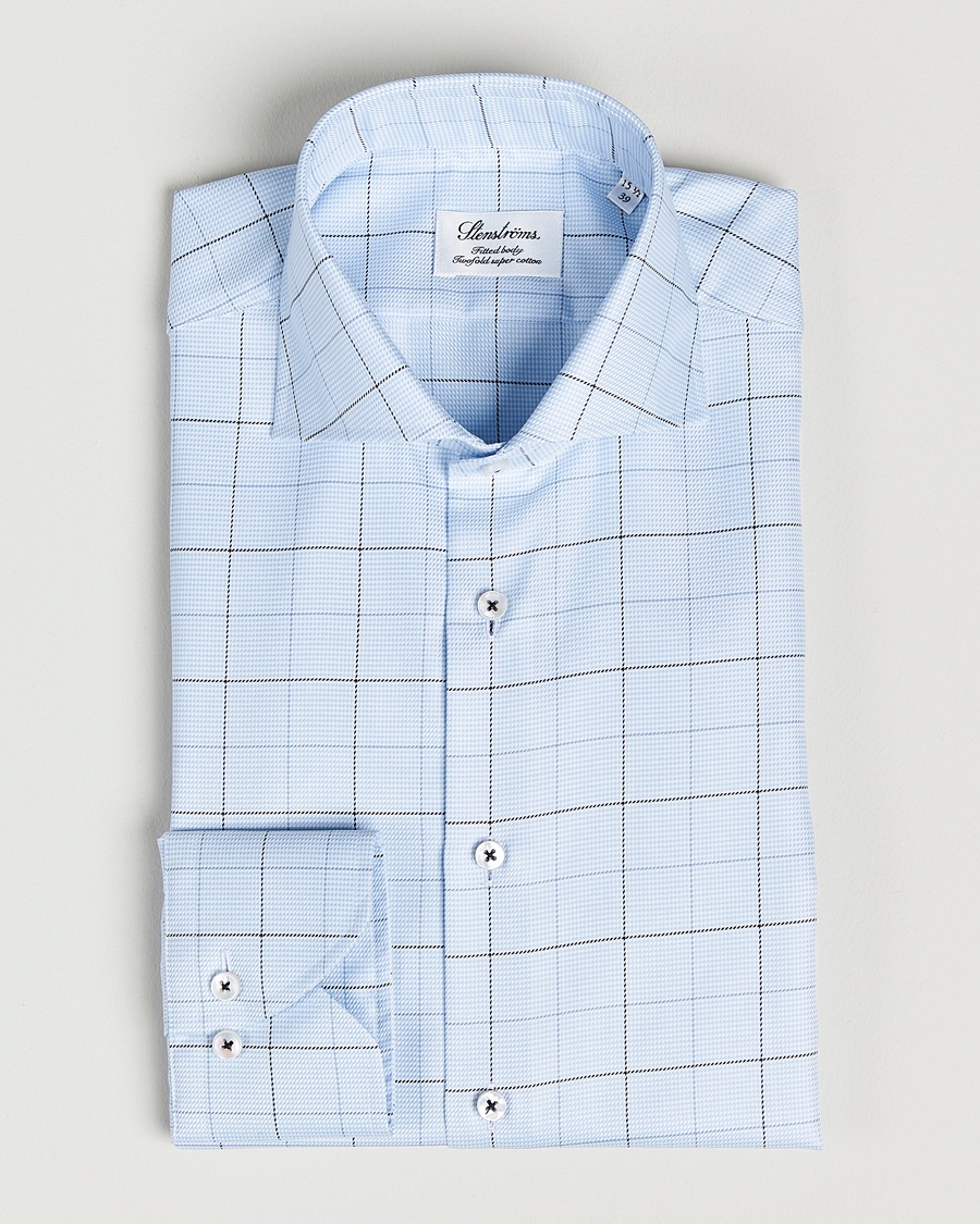 Herr | | Stenströms | Fitted Body Cut Away Windowpane Shirt Blue