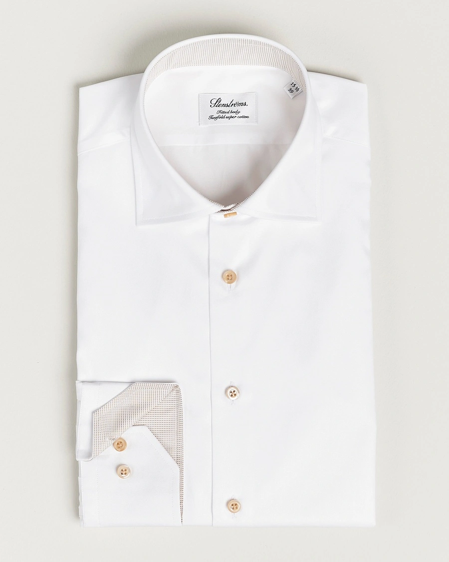 Herr | | Stenströms | Slimline Contrast Cotton Shirt White