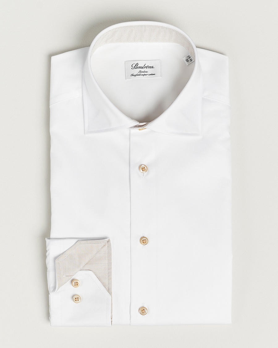 Herr | | Stenströms | Fitted Body Contrast Cotton Shirt White