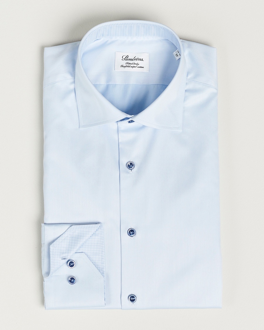 Herr | | Stenströms | Fitted Body Contrast Twill Shirt Light Blue