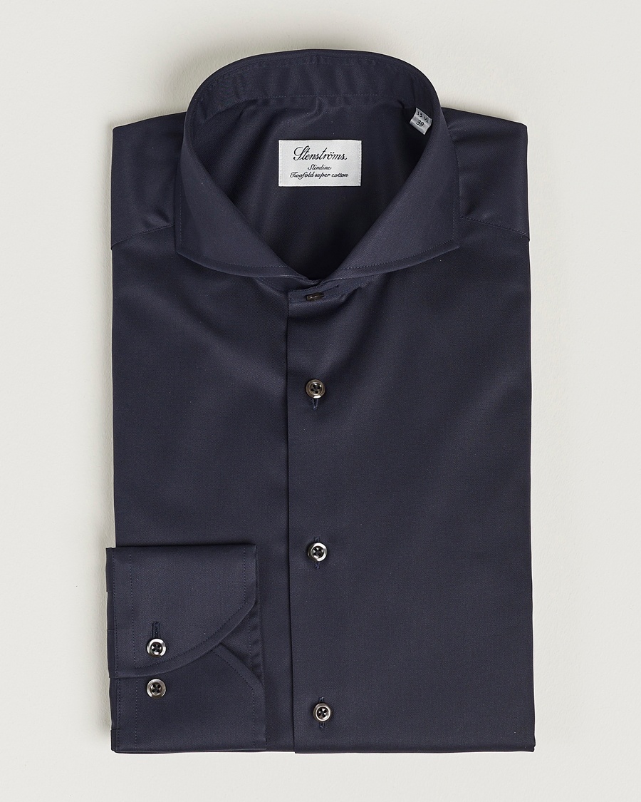 Herr | | Stenströms | Slimline Extreme Cut Away Shirt Navy