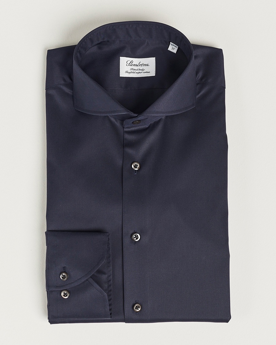 Herr | Formella | Stenströms | Fitted Body Extreme Cut Away Shirt Navy