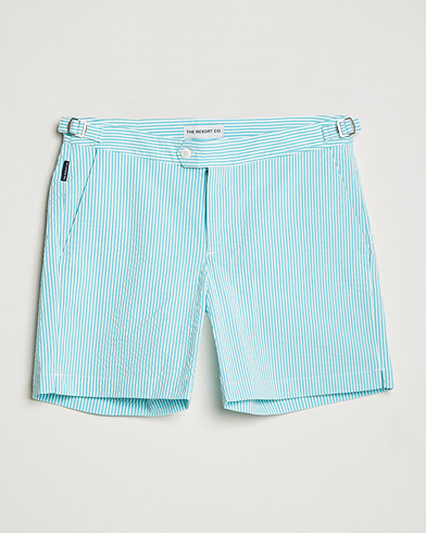 Herr | The Resort Co | The Resort Co | Tailored Swim Shorts Turquoise Stripe Seersucker