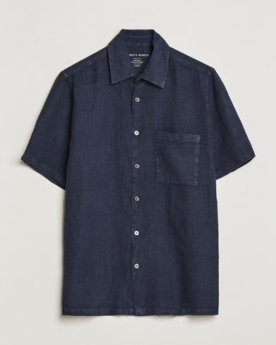Herr | A Day's March | A Day's March | Khito Short Sleeve Linen Shirt Dark Navy
