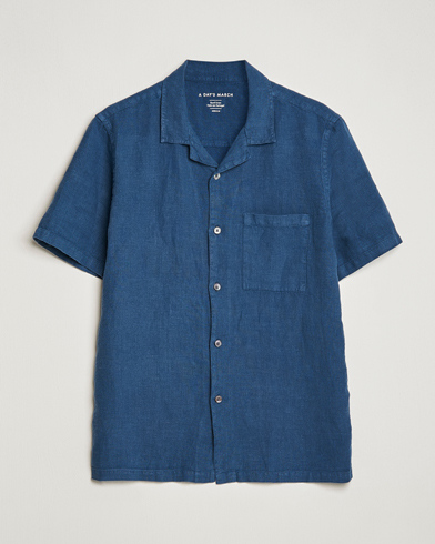 Herr | Contemporary Creators | A Day's March | Yamu Short Sleeve Linen Shirt Indigo Blue