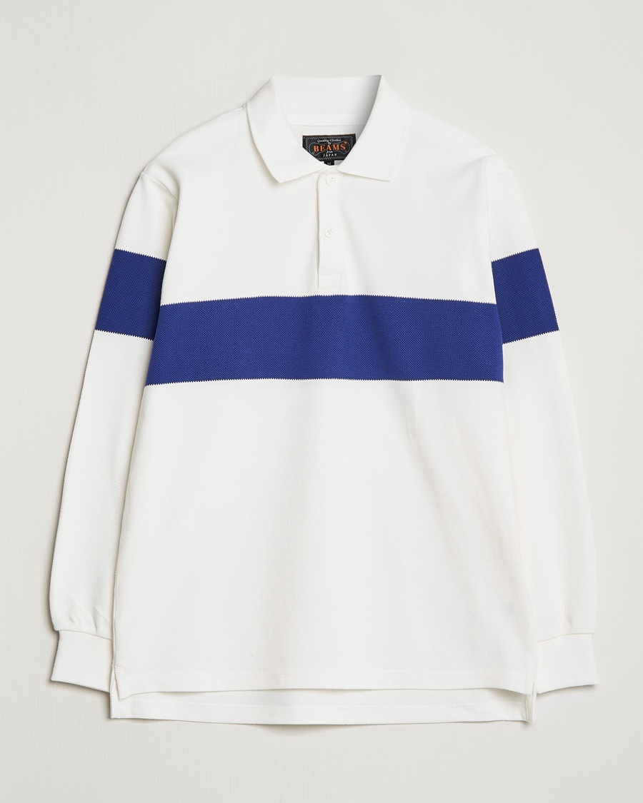 Herr | | BEAMS PLUS | Panel Stripe Long Sleeve Polo White