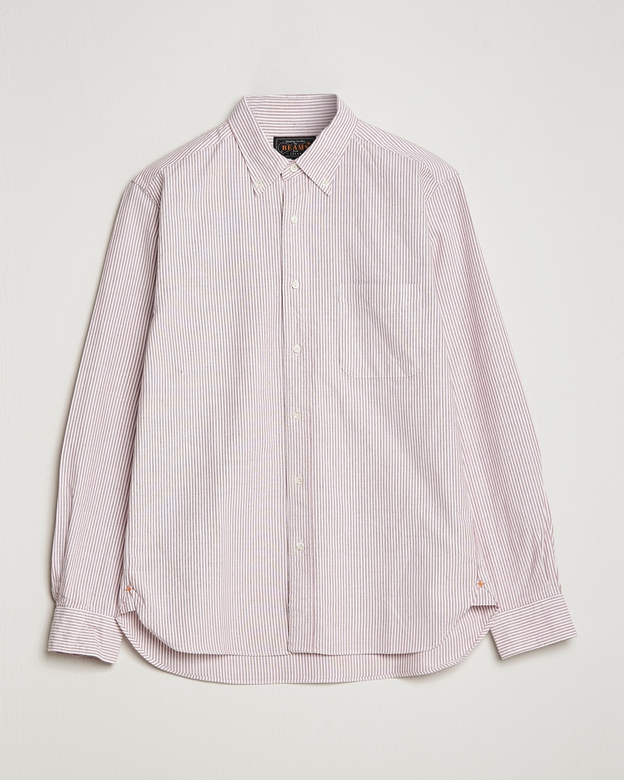 BEAMS PLUS Oxford Button Down Shirt Wine Stripe – Röd