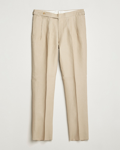 Herr | Uddabyxor | Beams F | Pleated Linen Trousers Beige