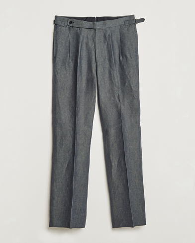 Herr | Japanese Department | Beams F | Pleated Linen Trousers Petroleum Blue
