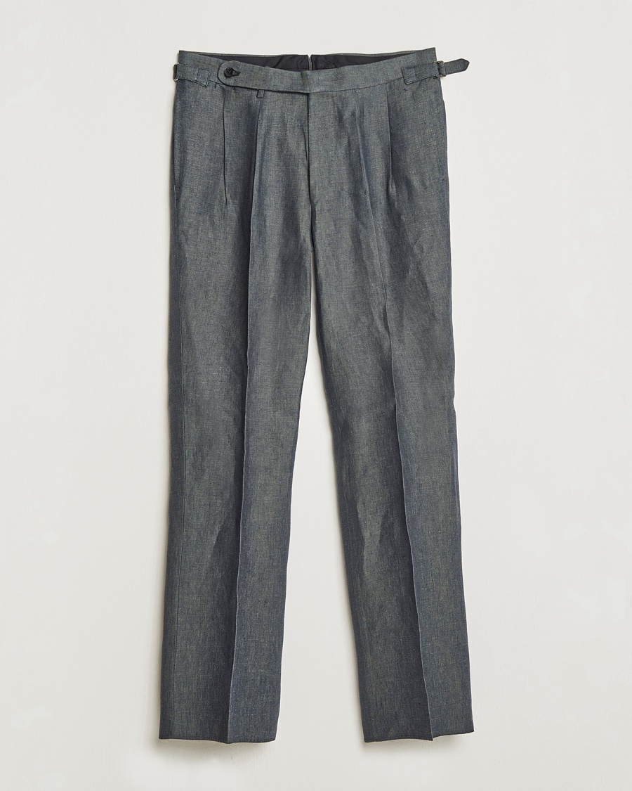 Herr | Beams F | Beams F | Pleated Linen Trousers Petroleum Blue