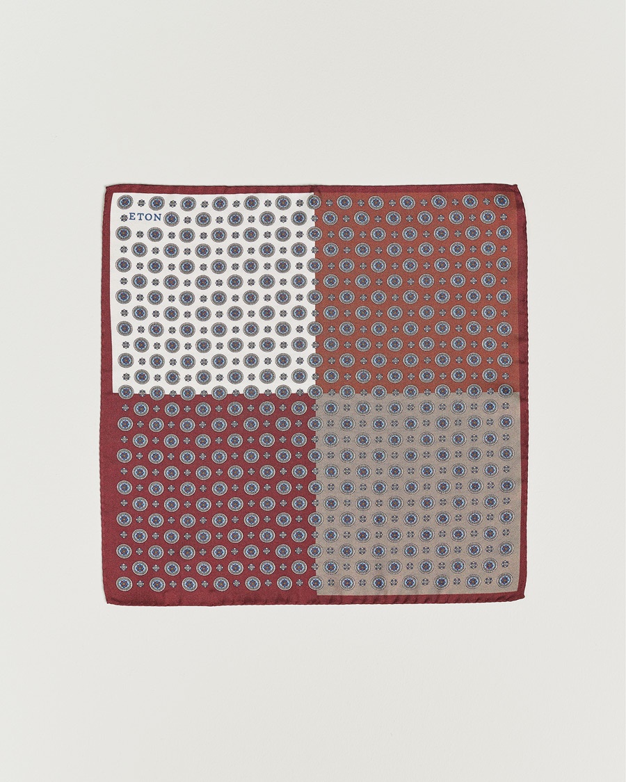 Herr | Näsdukar | Eton | Silk Four Faced Medallion Pocket Square White Multi