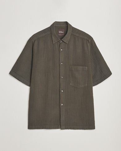 Herr | Kortärmade skjortor | Oscar Jacobson | Regular Fit City Crepe Cotton Shirt Green