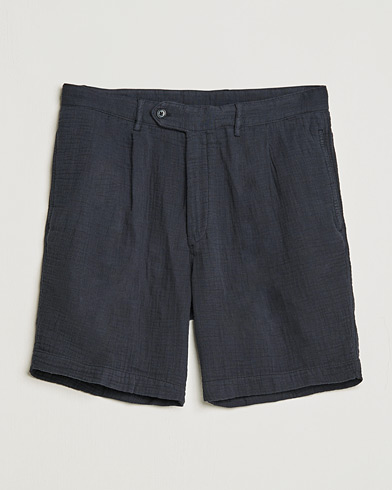 Herr | Chinosshorts | Oscar Jacobson | Tanker Pleated Crepe Cotton Shorts Navy