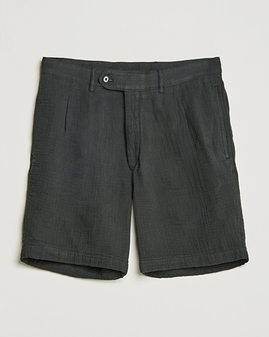 Herr | Chinosshorts | Oscar Jacobson | Tanker Pleated Crepe Cotton Shorts Green