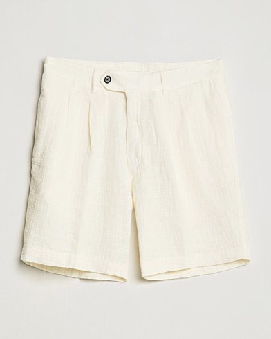 Herr | Chinosshorts | Oscar Jacobson | Tanker Pleated Crepe Cotton Shorts White