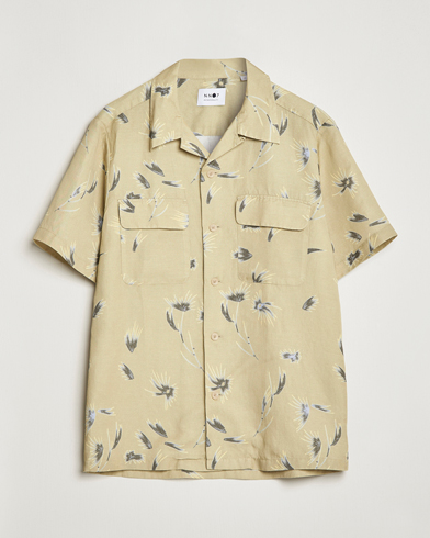 Herr | Kortärmade skjortor | NN07 | Daniel Short Sleeve Tencel/Linen Printed Shirt Pale Olive