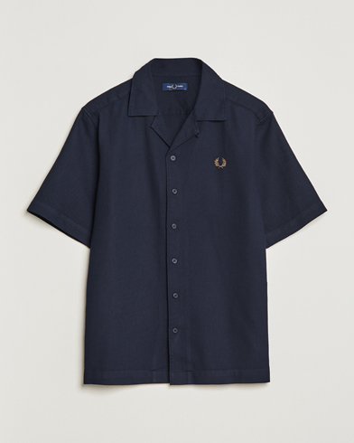 Herr |  | Fred Perry | Woven Pique Short Sleeve Linen Shirt Navy