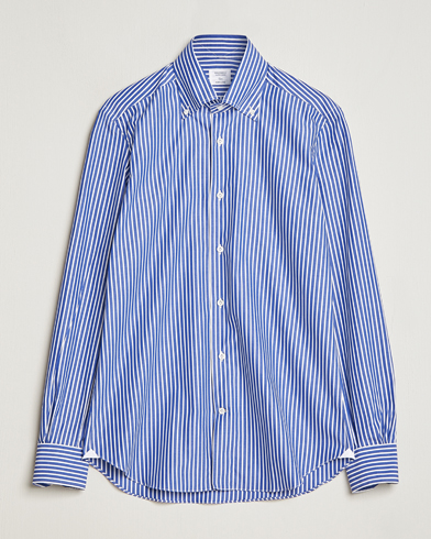 Herr | Skjortor | Mazzarelli | Soft Button Down Striped Shirt Dark Blue