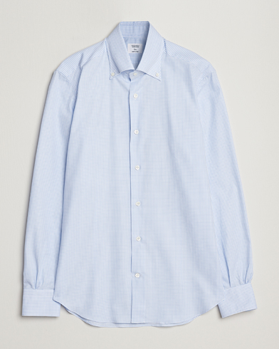 Herr | Casual | Mazzarelli | Soft Button Down Checked Shirt Light Blue