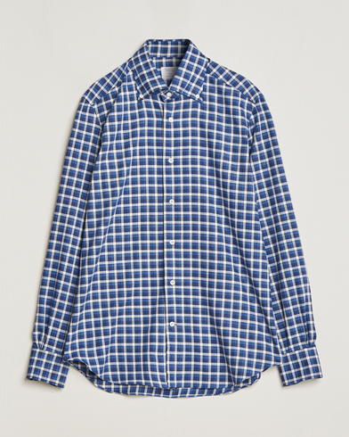 Herr | Flanellskjortor | Mazzarelli | Soft Button Down Flannel Shirt Dark Blue
