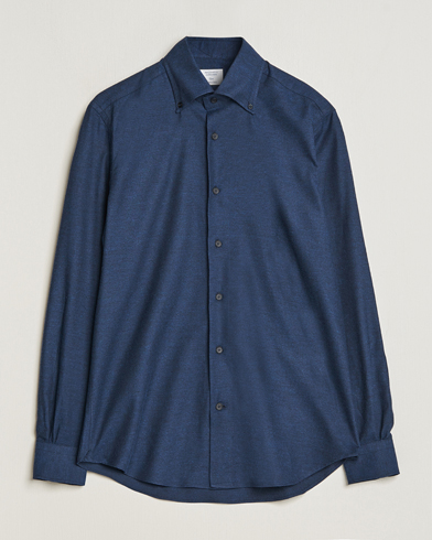 Herr |  | Mazzarelli | Soft Button Down Flannel Shirt Navy