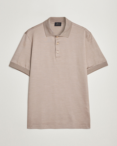 Herr | Quiet Luxury | Brioni | Cotton/Silk Short Sleeve Polo Beige
