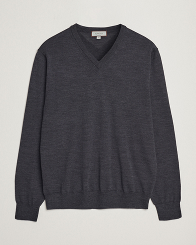 Herr | Pullover V-ringade | Canali | Merino Wool V-Neck Charcoal