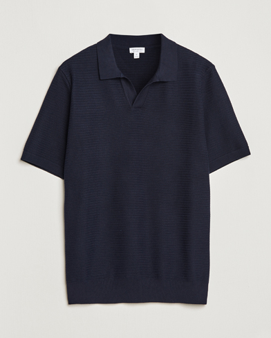 Herr | Kläder | Sunspel | Knitted Polo Shirt Navy