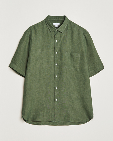 Herr | Kortärmade skjortor | Sunspel | Short Sleeve Linen Shirt Hunter Green