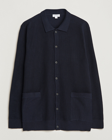 Herr | Sunspel | Sunspel | Long Staple Cotton Knitted Jacket Navy