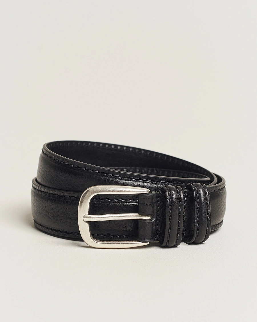 Anderson's Grained Leather Belt 3 cm Black – Svart