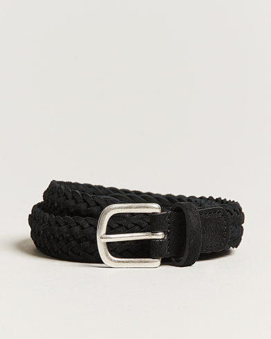 Herr | Kavaj | Anderson's | Woven Suede Belt 2,5 cm Black