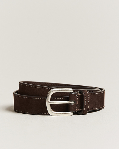 Herr | Bälten | Anderson's | Slim Stitched Nubuck Leather Belt 2,5 cm Dark Brown