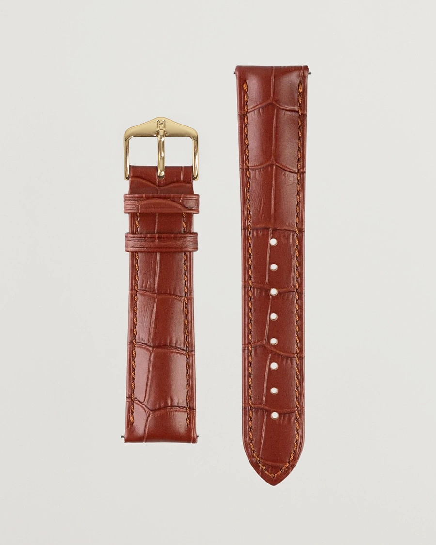HIRSCH Duke Embossed Leather Watch Strap Golden Brown – Brun