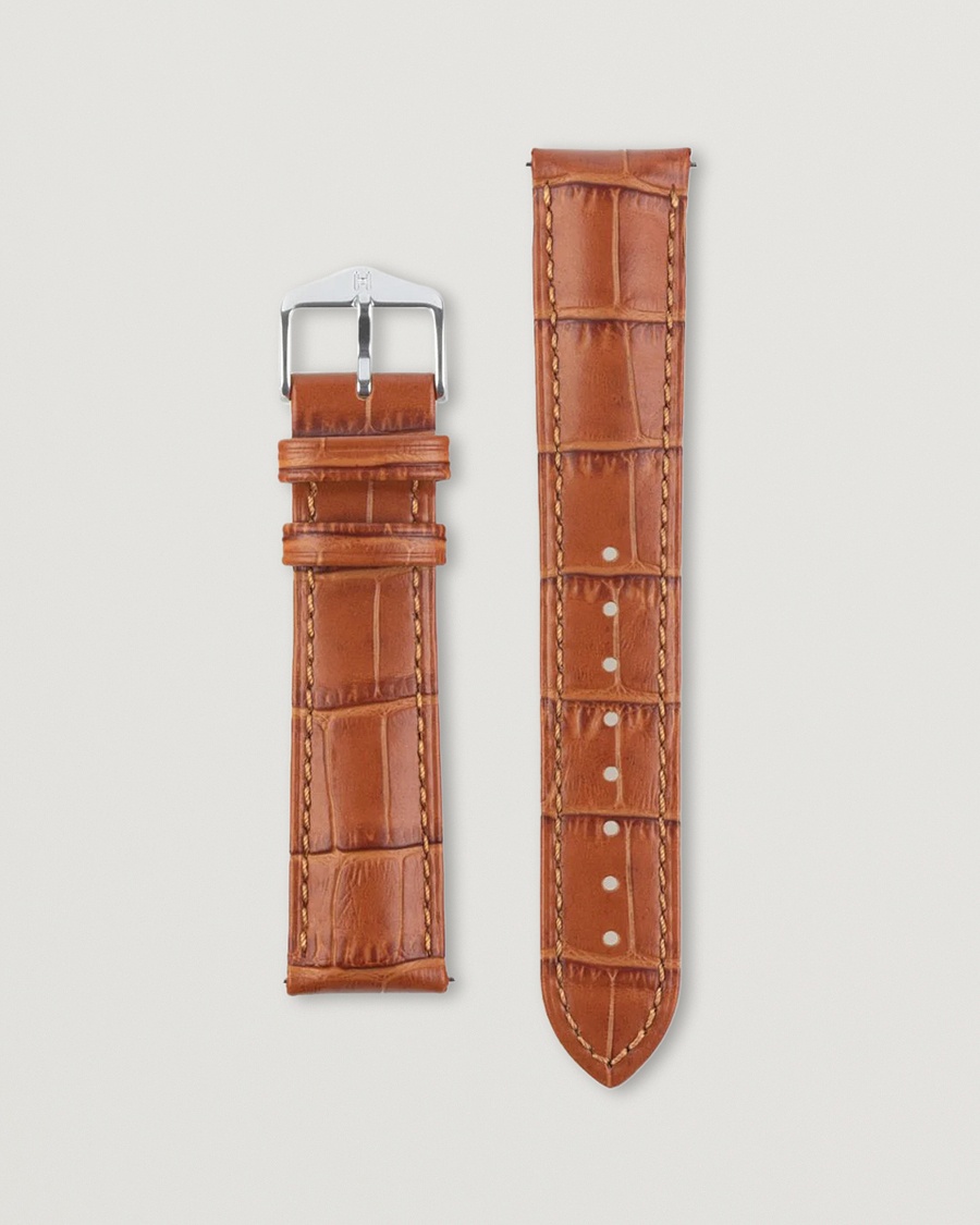 HIRSCH Duke Embossed Leather Watch Strap Honey Brown – Brun