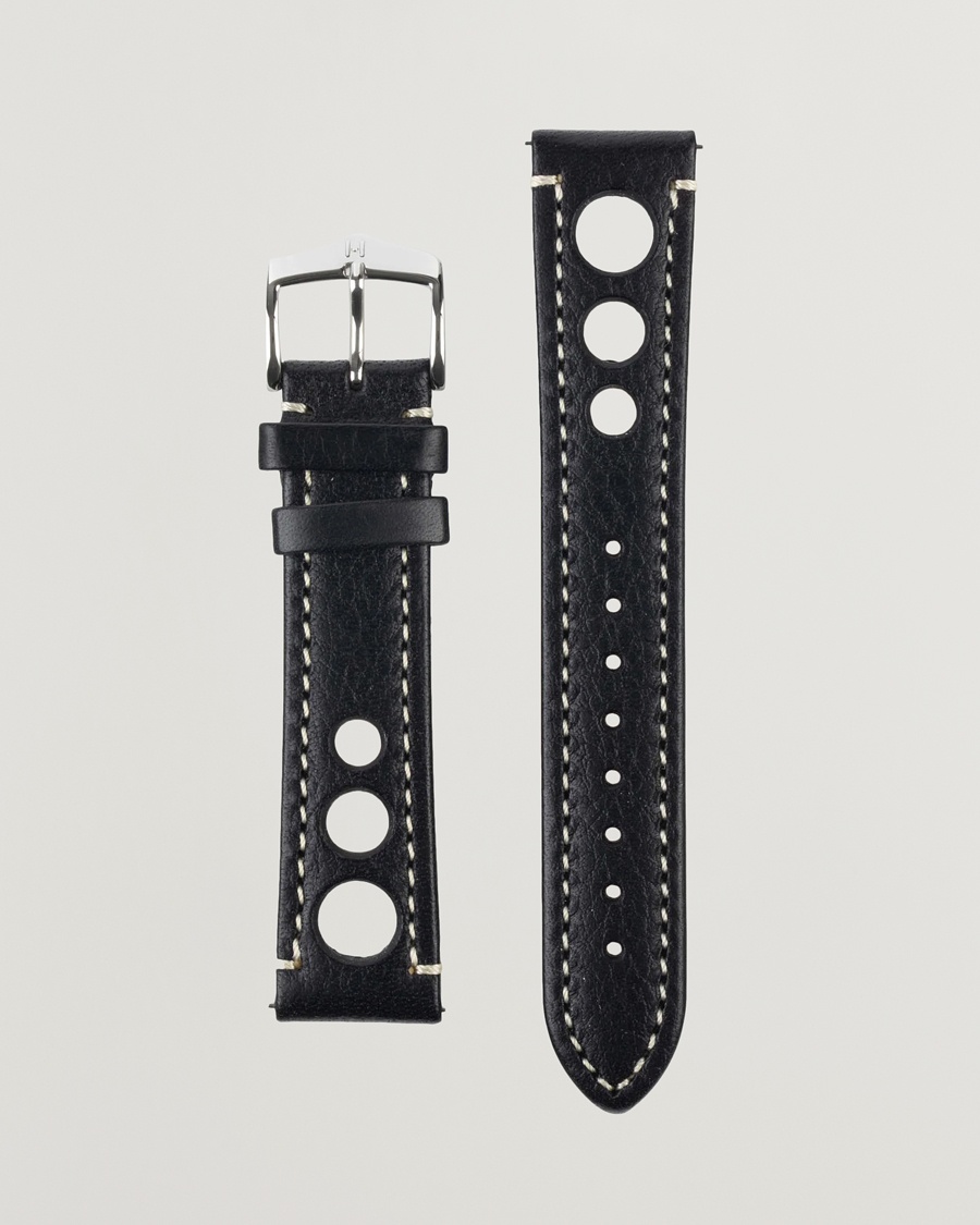 HIRSCH Rally Natural Leather Racing Watch Strap Black – Svart