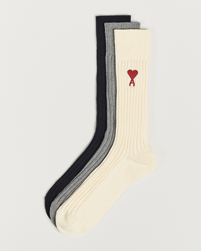 Herr | AMI | AMI | 3-Pack Heart Logo Socks White/Grey/Black