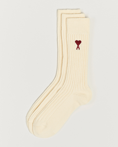 Herr | AMI | AMI | 3-Pack Heart Logo Socks Off White