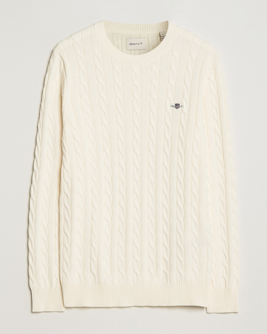  Cotton Cable Crew Neck Pullover Cream