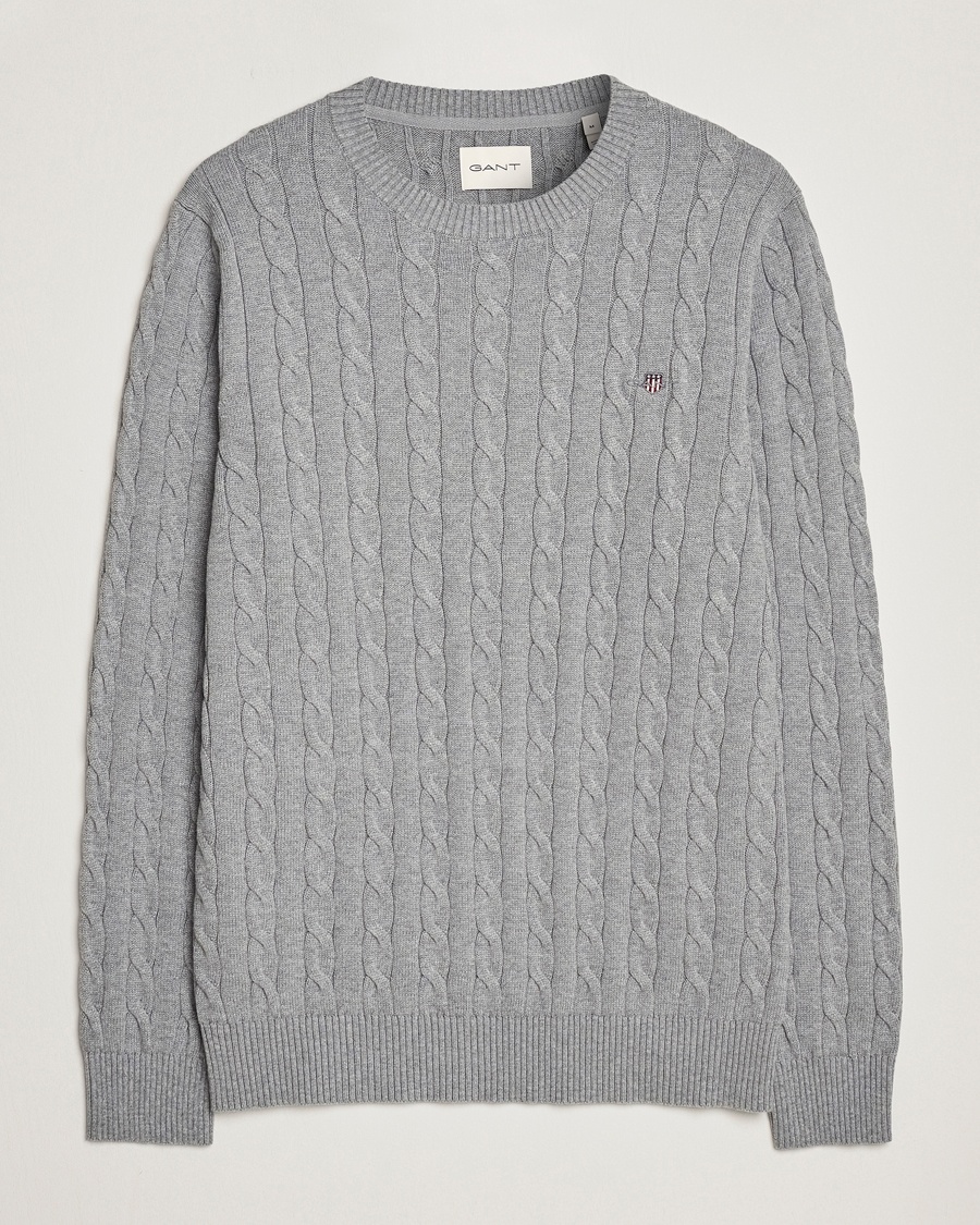 GANT Cotton Cable Crew Neck Grey Melange – Grå