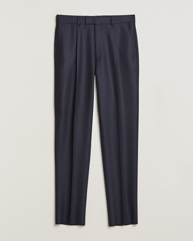 Herr | Flanellbyxor | Zegna | Pleated Flannel Trousers Navy