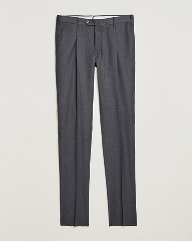 Herr | Flanellbyxor | PT01 | Slim Fit Pleated Flannel Trousers Dark Grey