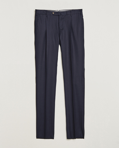 Herr | Quiet Luxury | PT01 | Slim Fit Pleated Flannel Trousers Navy